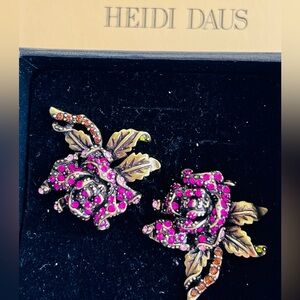 Heidi Daus 🆕 “Enchanted Beauty” Swarovski Crystals Pink Rose clip on earrings
